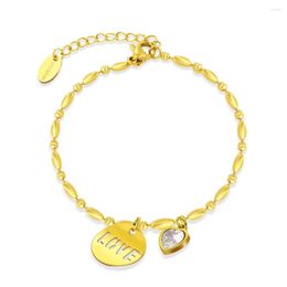 Strand WILD & FREE Fashion 14K Gold Plated Stainless Steel Love Heart Pendants Bracelet For Women Charm Luxury Crystal Jewelry
