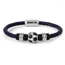 Charm Bracelets Casual Sport Football For Women Men Player Soccer Fan's Leather Rope Bracelet Stainless Steel Jewellery