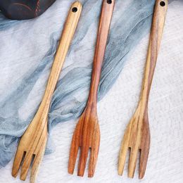 Spoons Adult Kids Natural Cooking Handmade Wooden Dinnerware Tableware Salad Forks Cutlery