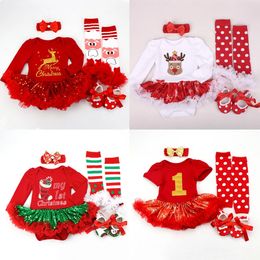 Rompers Christmas Baby Girl Clothes born My First Christmas Costume Roupa Baby Tutu Romper Girls Dress Infant Mesh 4pcs Clothing Set 231129