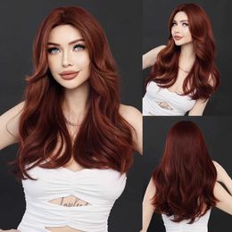 Synthetic Wigs Raspberry Red Long Curly Women's Wine Red Wavy Wigs