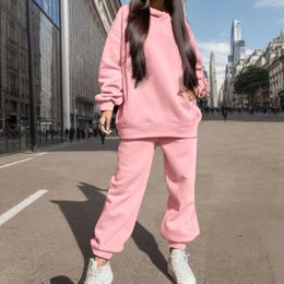 Women's Two Piece Pants Sets Trousers Sweatershirt Solid Long Sleeved Hoodie Sports Suit Sport Trouser With Sleeves Woman Set