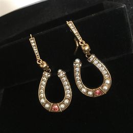 New designed U shape half round Stud Earrings Retro Bronze pearl diamonds Earring Celebrity female women Punk Personality Earrings2717
