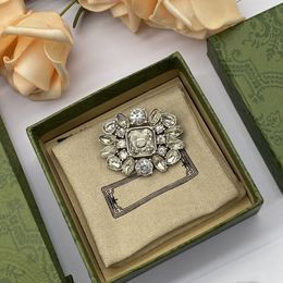 Luxury brand designer silver full diamond letters high-quality brooch charm wedding Christmas party wedding gift
