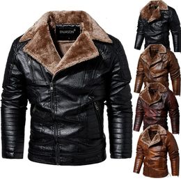 Men's Jackets 2023 Leather Jacket Men Winter Fleece Motorcycle Faux Removable Fur Collar Windbreaker Ropa De Slim 231128