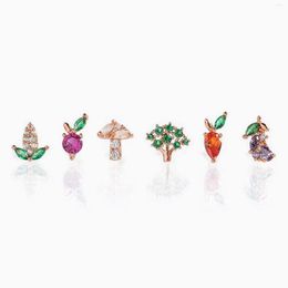 Stud Earrings 1Piece Copper Zircon Vegetable Series Mushroom Carrot Piercing Screw Ball Jewellery For Women Minimalist Party Gift