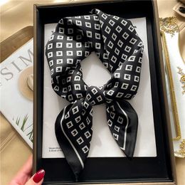 Scarves Luxury Brand Letters Print Satin Silk Square Scarf for Women Hair Bands Ribbon Neck Tie Bandana Lady Kerchief Shawl Wrist Wrap J230428