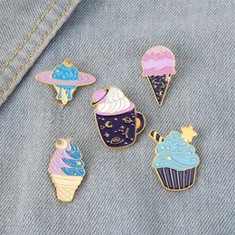 Cute Ice Cream Cone Series Brooches Cartoon Alloy Enamel Planet Lapel Pins For Unisex Backpack Bags Clothes Badge Clothing Accesso2609