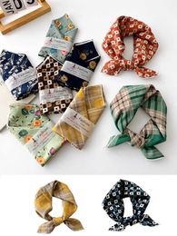 Scarves 1PC Cotton Linen Square Scarf DIY Bandana Headband Striped Floral Hair Scarf Small Shawls Headscarf All Match Hand Kerchief J230428