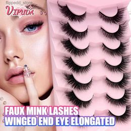 False Eyelashes New Cat-Eye Mink Eyelash Curled Winged Natural Realistic Messy Lash Eye End Elongated Thick Soft False Lashes Bunches Extension Q231129