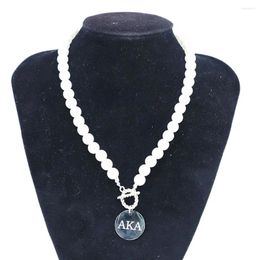 Pendant Necklaces Stainless Steel Imitation Pearl Choker Statement OT Buckle Greek Letter Sorority Necklace