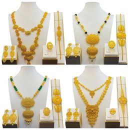 Wedding Jewellery Sets Indian Bridal 4PCS For Women Ethiopian Dubai 24K Gold Plated Necklace And Earing Moroccan Jewellery Gift 231128