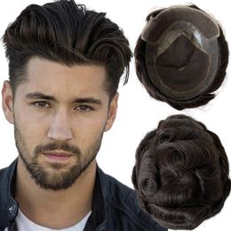 Hollywood Toupee Indian Virgin Human Hair Replacement 32mm Wave, #1b Black Color 8x10 Swiss Lace Hollywood Toupee for White Man