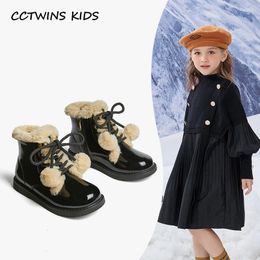 Boots Girls 2023 Winter Toddler Kids Fashion Brand Chelsea Middle Calf Princess Snow Boot Children Patent Leather Warn Fur Shoes 231128