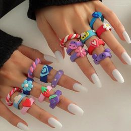 Cluster Rings Cute Colourful Acrylic Cartoon Set For Women Fashion Animal Fruit Flower Love Heart Ring Girls Boho Jewellery