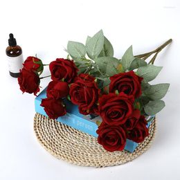 Decorative Flowers Fake Roses Bouquet Romantic Silk Valentine's Day Gift Holiday Party Decoration Artificial Flower Diamond Orange Rose