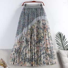 Skirts Floral Mesh Women A-line Pleated Korean Fashion Clothing