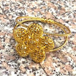 Bangle Dubai 24k Gold Plated Copper Flower Bangles For Women Arabic Ethiopian Bracelet African Jewelry Accessories Gifts