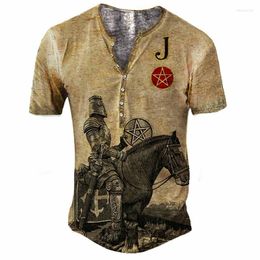 Men's T Shirts Fashion Men Clothes Short Sleeve Loose V Neck Buttoned Tee Vintage Graphic Printed Mens 2023 Summer Streetwear Pullover