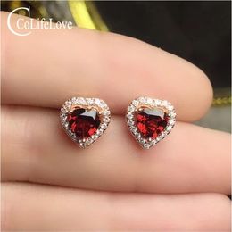 CoLife Jewellery 925 Silver Heart Stud Earrings 5mm Natural Garnet Silver Earrings for Daily Wear Sterling Garnet Jewelry2826