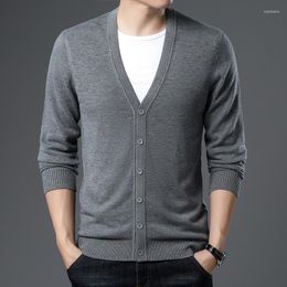 Men's Sweaters 2023 Spring Mens Wool Cardigan Casual V-Neck Knitwear Male Single Breasted Knit Coat Long Sleeved Sweater