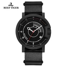 Wristwatches Reef Tiger/RT Top Brand Casual Watches Men Big Dial Black Sport Watch Waterproof Automatic Reloj Hombre 2023 RGA9035