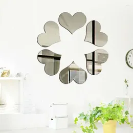 Wall Stickers Silver DIY Acrylic Mirror Heart Love Set For Living Room Bedroom Home Decals Decoration