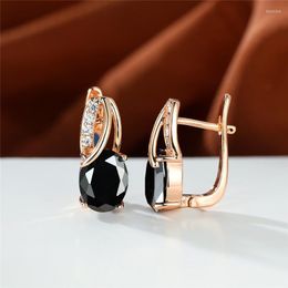 Hoop Earrings Classic Female Crystal Oval Flower Charm Gold Colour For Women Dainty Blue Black Zircon Wedding