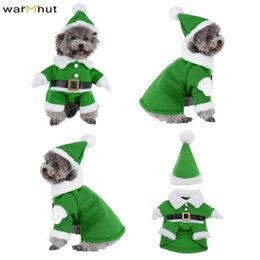 Dog Apparel WarmHut Christmas Elf Dog Cat Costume With Hat Funny Pet Christmas Winter Fleece Coat Clothes Outfit Apparel S M L XL Size 231129