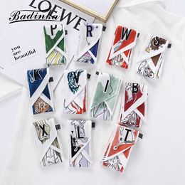 Scarves 26 Initial Letter Silk Hair Satin Scarf Bag Skinny Scarves Design Wrist Towel Foulard Neckerchief Headband for Ladies 2022 J230428