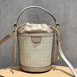 Fashion Bucket Bag Women Genuine Leather Handbags Classic Double Letter Printing Pattern Crossbody Adjustable Shoulder Messenger Bags