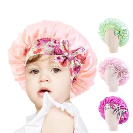 Solid Satin Silk Sleep Bonnet with Band Tie Hair Scarf Adjustable Sleep Night Cap Bonnet Baby Bow HeadWrap Children Girl Boy