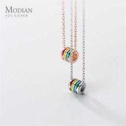 Modian Colorful Rainbow Multi-Layer Round Pendant Necklace for Women Gift Adjustable Sterling Silver 925 Necklace Fine Jewelry 210232b