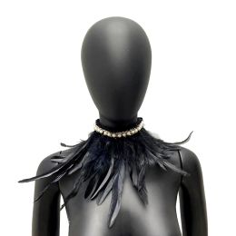 Gothic Feather Collar Choker Luxury Fur Shawl Party Feather Scarf Women Halloween Costume Decor Masquerade Party Props