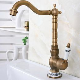 Kitchen Faucets Vintage Antique Brass Swivel Spout Taps Sink Faucet Bathroom Basin And Cold Water Mixer Tap Dnf610