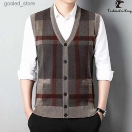 Men's Vests Autumn Winter Men's Casual Cardigan Vest Male V-neck Sweater Warm Wool Sweater Vest Q231129