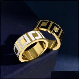 Band Rings Made In Italy Designer F Ring Extravagant Enamel Hollow Gold Sier Rose Stainless Steel Letter Black White Women Men Weddi Dhzrr