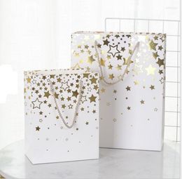 Gift Wrap Bronzing Star Paper Bag Cookie Candy Party Wedding Valentine's Day White Bags Chocolate Packagin 96pcs/lot
