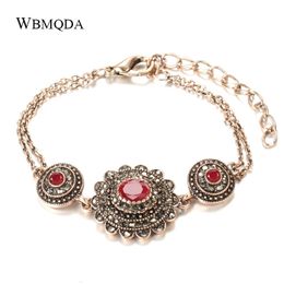 Chain Wbmqda Luxury Boho Bracelets For Women Antique Gold Color Lucky Red Crystal Bracelets Vintage Ethnic Wedding Jewelry Wholesale 231128