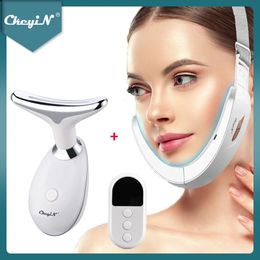 Face Care Devices CkeyiN Face Massager V-Face Lifting Belt LED Pon EMS Massage Shaping Slimming Double Chin Reducer V-Line Chin Cheek Lift Up 231128