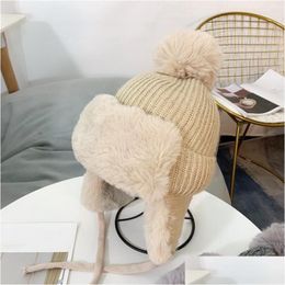 Beanie/Skull Caps Beanie/Skl Caps 2022 Winter Russian Bomber Hats For Women Men Outdoor Warm Snow Hat With Fur Pompom Windproof Woollen Dhyx4