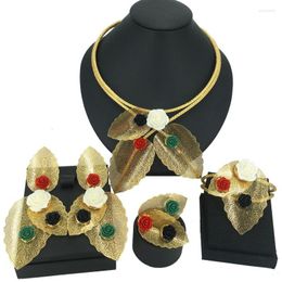 Necklace Earrings Set Yuminglai Brazilian Gold Big Colorful Stone Jewelry For Women Party Gifts FHK14160