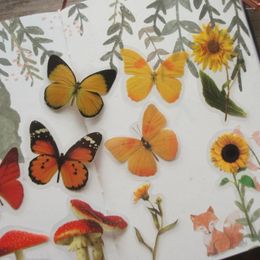 Gift Wrap 33pcs Red Yellow Butterfly With Flower Mushroom Bush Style PVC Sticker Scrapbooking DIY Packing Label Decoration Tag