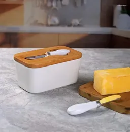 Plates Butter Simple Ceramic Bamboo Knife Box Cheese Rectangular Tableware Cover Western Sealed Dish With Jar Storage