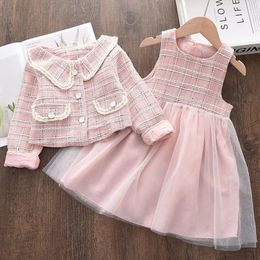 Girl s Dresses Bear Leader Baby Girls Princess Dress with Coat Autumn And Winter Party Kids Clothing Elegant Girl Outfit Children 2pcs 231128