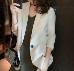 Thin Small Suit New Simple and Foreign Style Versatile Suit Collar Temperament One Button 7/4 Sleeve Coat for Women