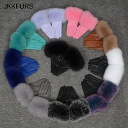 Fingerless Gloves Women's Genuine Leather Glove Winter Warm Real Sheepskin Fox Fur Gloves Fashion Style Natural Fluffy Fox Fur S7200 231128