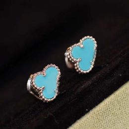 S925 silver top quality 0 9cm Mini flowers stud earring with turquoise stone and stamp for women charm jewelry gift 259b