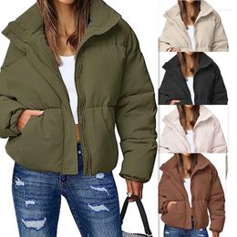 Women's Trench Coats Winter Coat Women Zipper Stand Neck Loose Casual Short Cotton Jacket With Pockets