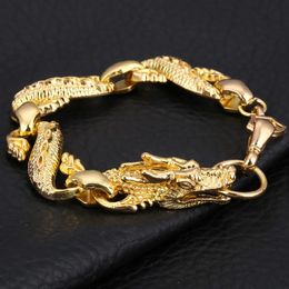 Chain Gold Colour Filled Dragon Bracelet Men Jewellery Stainless Steel Charm Bracelets Bangles Homme Link Chain Hook bijuteria Male 231128